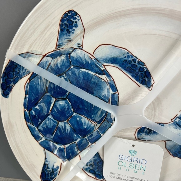 Sigrid Olsen Melamine Dinner Plates Sea Turtles Blue Tan Beach Set of 4 NEW - Picture 2 of 4